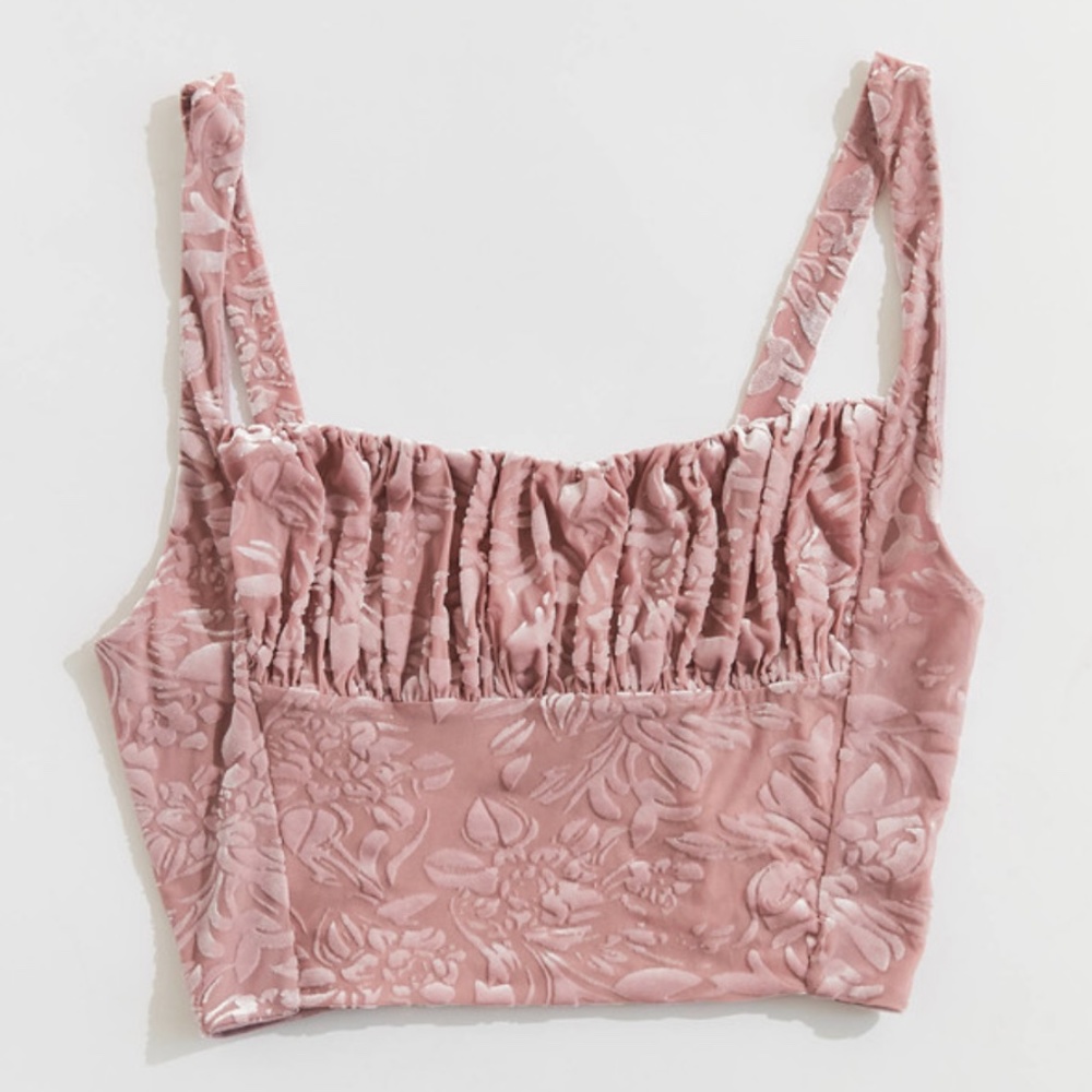 UO Clara Ruched Floral Corset Bustier Tank Top
